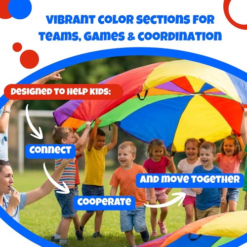 Activejoy - Kids Rainbow Parachute Toy - 8ft, 12ft, 20ft, 24ft - Perfect for Gym Class & Outdoor Fun