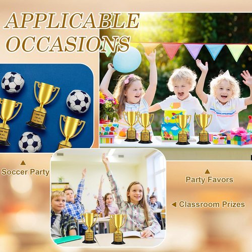Highergo Mini Trophy Awards - 24 Pcs Gold Plastic Cups for Sports Competitions & Party Favors