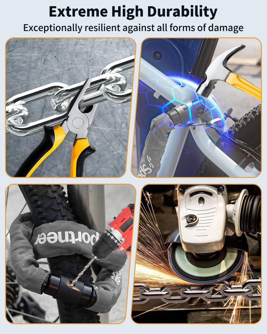 Sportneer Bike Lock - Heavy Duty 3.2ft Anti-Theft Chain Lock with 2 Keys | 8mm Thick Grey Design