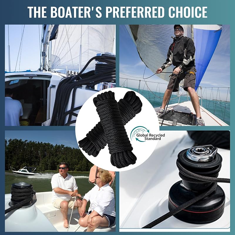 2 Pack 5/8" x 30' Dock Lines - Improved Nylon Boat Ropes, Black - 9500 lbs