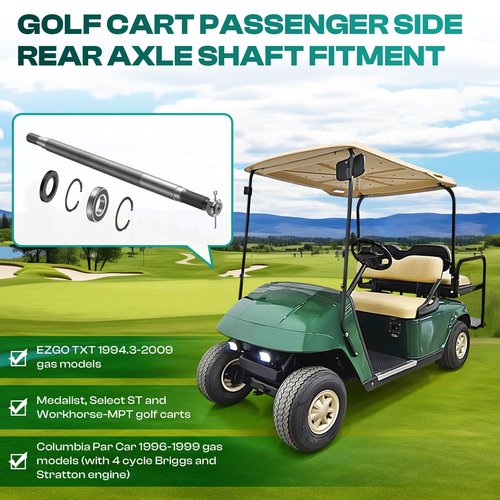 DRIVE UP Golf Cart Rear Axle Shaft with Bearing Seal for 1994.3-2009 EZGO Gas TXT, Medalist, ST, MPT Models, Passenger Side Rear Spline Axle Shaft Kit OEM# 72057G01 72057-G01 26811-G01
