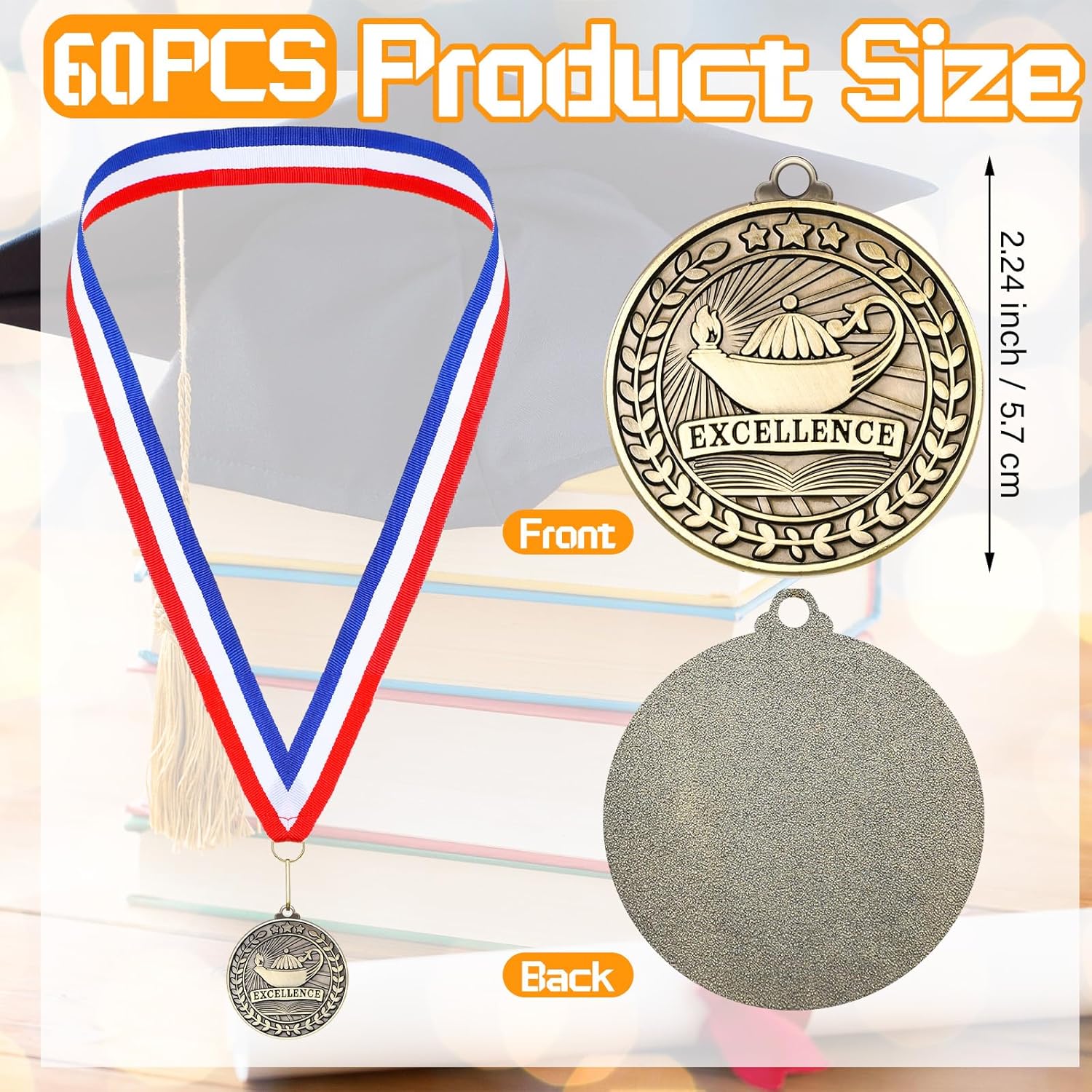 Quelay Gold Award Medals - 60 Pcs 2 Inch Winner Medals with Neck Ribbons for Competitions & Events