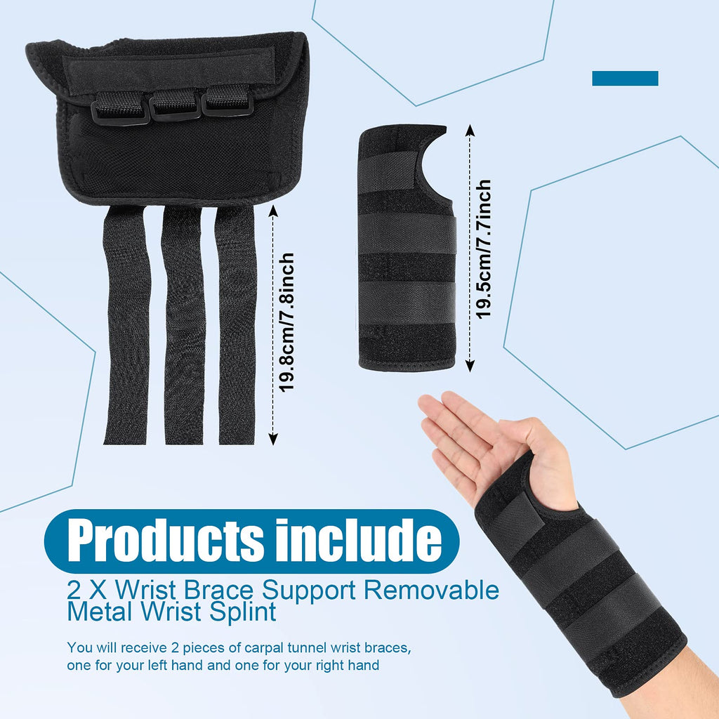 SATINIOR 2 Pack Carpal Tunnel Wrist Brace Night Wrist Sleep Support with Metal Splint Adjustable Compression Strap for Women Men Tendinitis Sports Sprained Pain Relief(Right and Left Hand,Black)