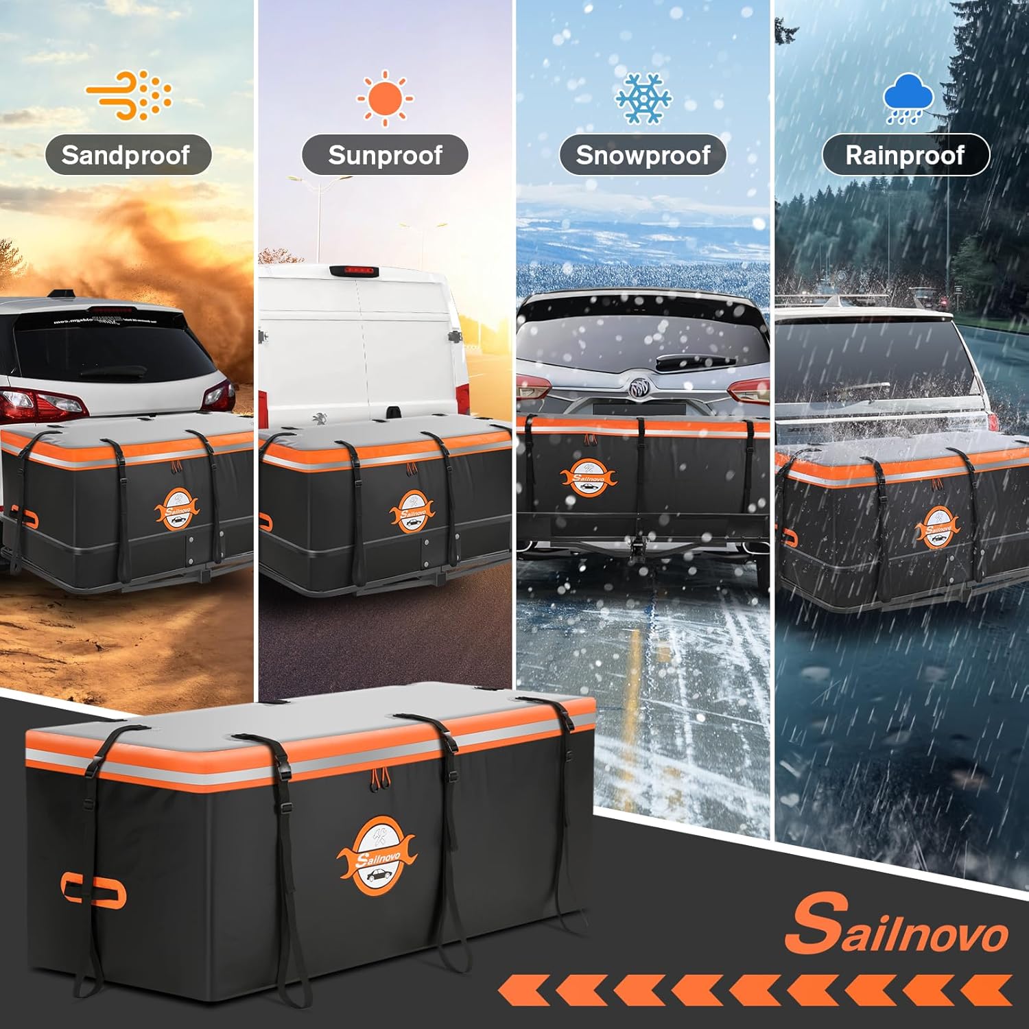 Sailnovo Waterproof Hitch Cargo Carrier Bag - 20 Cubic Feet Soft Shell Storage with 8 Straps & Lock
