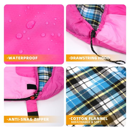 Sleeping Bags for Adults Teens Cold Weather &Warm, 3 Seasons, Cotton Flannel Liner Sleeping Bag, Lightweight Compact Camping Essentials Equipment, Hiking, Outdoor, Travel(T-Shaped) (Double Pink)
