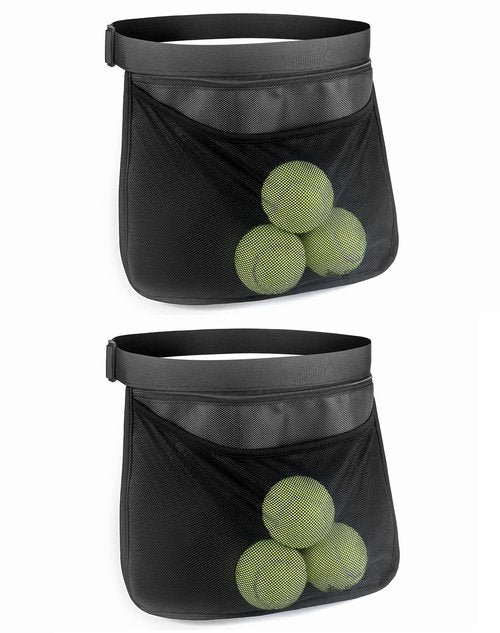 QWORK 2 Pack Tennis Ball Holder Pickleball Holder Bags, Ball Pouch, Mesh Waist Hip Bag Carrier, Holding Accessory for Women Skirt Men Waist Hip Bag, Holding 6-8 Pickle Balls or Tennis