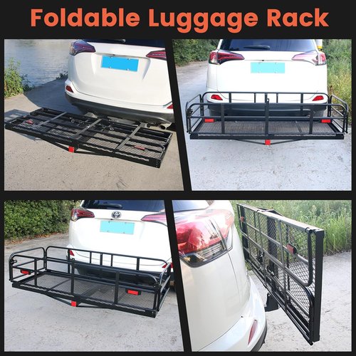 Hitch Cargo Carrier - 60" x 24" x 14.4" Folding Rear Luggage Rack | 510 lbs Capacity with Waterproof Bag & Straps