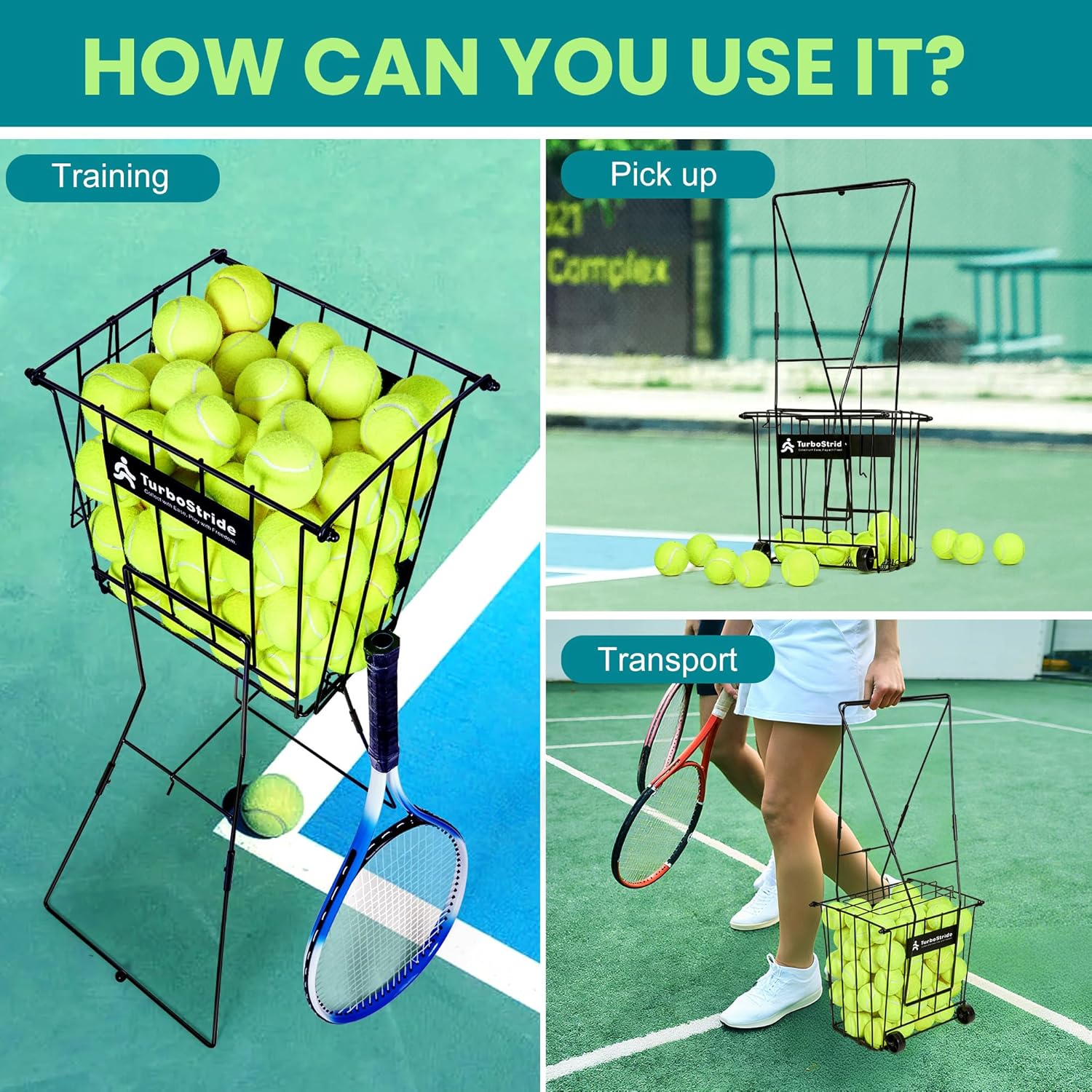 Skiennix Tennis Ball Hopper - Portable Pickleball Ball Basket for Easy Pickup & Storage | Large Size