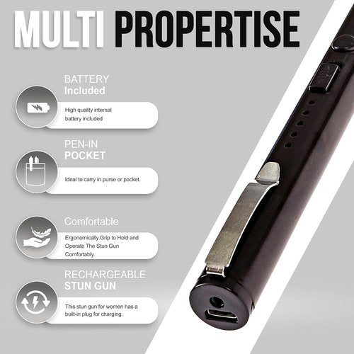 ADS-15SBP Pen Stun Gun - Rechargeable Self Defense Device for Women's Protection