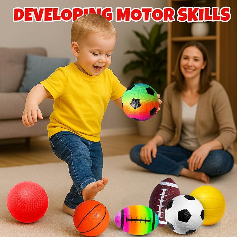 8 Pack 5-Inch Toddler Sports Balls Set – Includes Beach Ball, Rainbow & Classic Styles – Gift Box 8-Piece Elite Toddler Sports Set