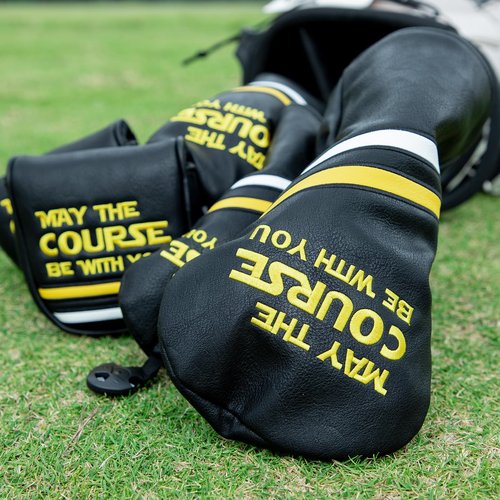 Golf Headcovers Golf Club Head Covers Elegant Embroidery Premium Leather Driver Headcovers May The Course Be with You Fairway Wood Head Cover Hybrid Covers Putter Covers(for Driver(1pcs))