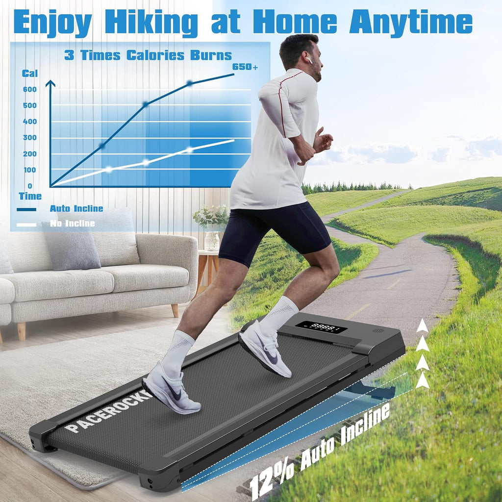 Walking Pad Treadmill - 12% Auto Incline, 450 lbs Capacity, Bluetooth Speaker | Under Desk, 5 MPH