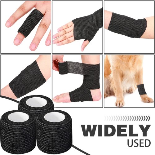 Treela 64 Pack 2" x 5 Yards Self Adhesive Cohesive Bandage Wraps, Elastic Breathable Athletic Tape, Flexible Self Adherent Bandage Rolls for Wrist, Ankle, Fingers, Sports & Pets (Black)