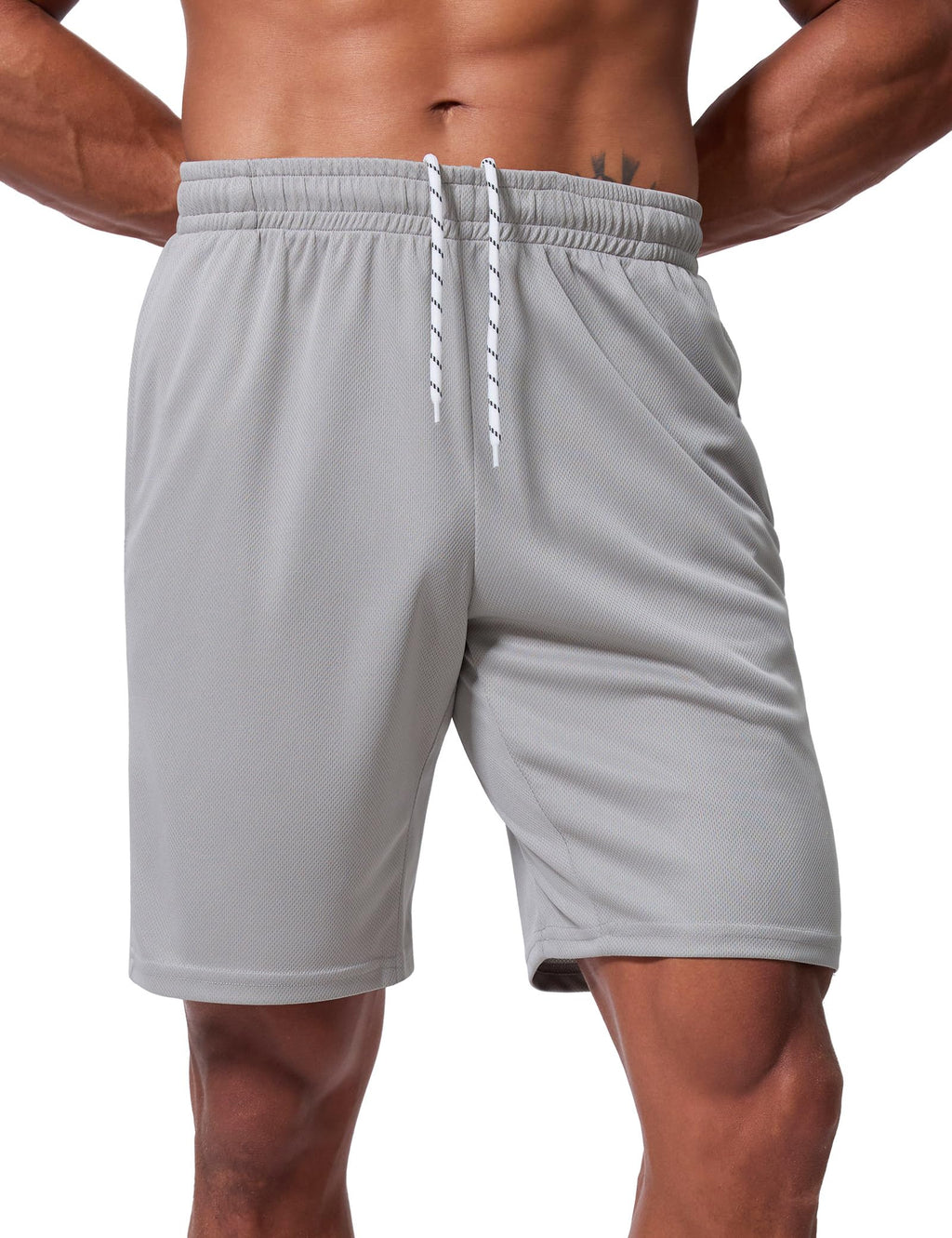 Vlynor Men's Athletic Shorts 9 Inch Inseam - Quick Dry Mesh Basketball Shorts Men, Lightweight Mens Gym Running Shorts with Pockets (Light Grey, Medium)