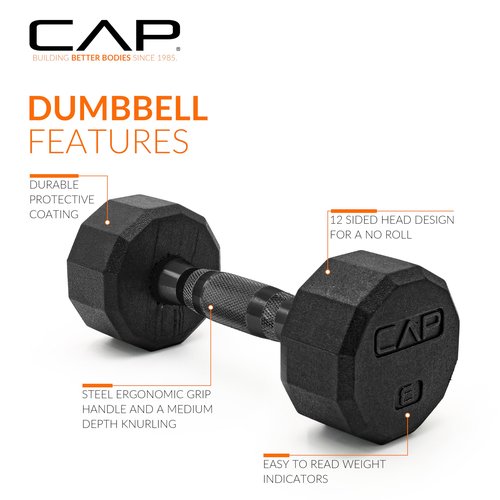 CAP Barbell 12-Sided Coated Dumbbell with Black Handle, Pair, 8 LB