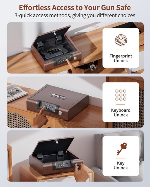 BILLCONCH Biometric Gun Safe - 3-Way Unlock with Fingerprint, Digital PIN & Key - Antique Bronze Finish