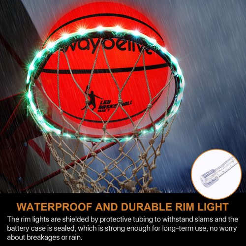 Waybelive 2Pcs LED Light Up Basketball Set, LED Basketball&Basketball Hoop Lights, Control LED Basketball Rim Light,16 Color Change by Yourself, Waterproof, Super Bright to Play at Night Outdoors