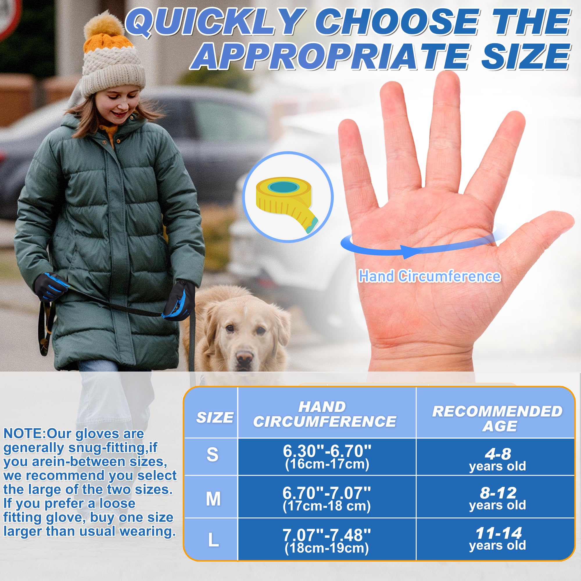 Sukeen Kids Winter Warm Gloves for Boys Girls Windproof PU Cold Weather Gloves Aged 4-14 Anti-Slip Gloves for Cycling Outdoor