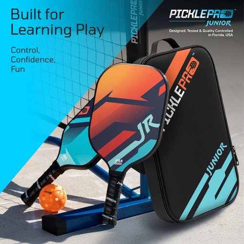 PicklePro Junior – Pickleball Paddles Set for Youth & Families with 2 Junior Paddles, 4 Pickleballs & Paddle Bag – USAP Approved Fiberglass Face, Cushioned Grip – Complete Beginner Pickleball Kit