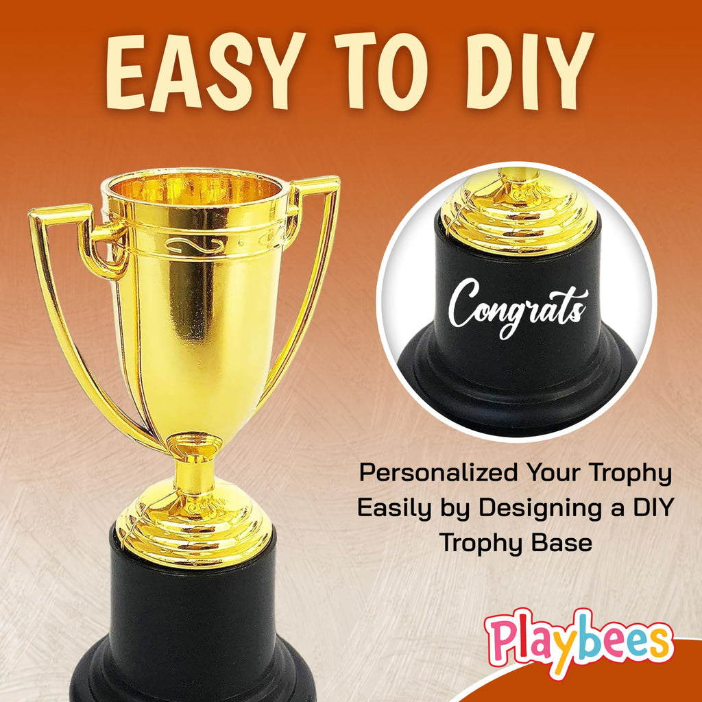 Playbees Plastic Golden Cup Trophy for Kids - 6 Pack - 4 Inch Achievement Prize Awards - Ideal Recognition for School, Sports, Office, Carnival Games - Party Favors, Decor, Props - Motivational