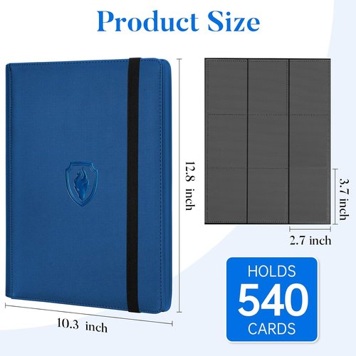 Fabmaker Premium 9 Pocket Card Binder - Sturdy Royal Blue Trading Card Album for 540 Cards