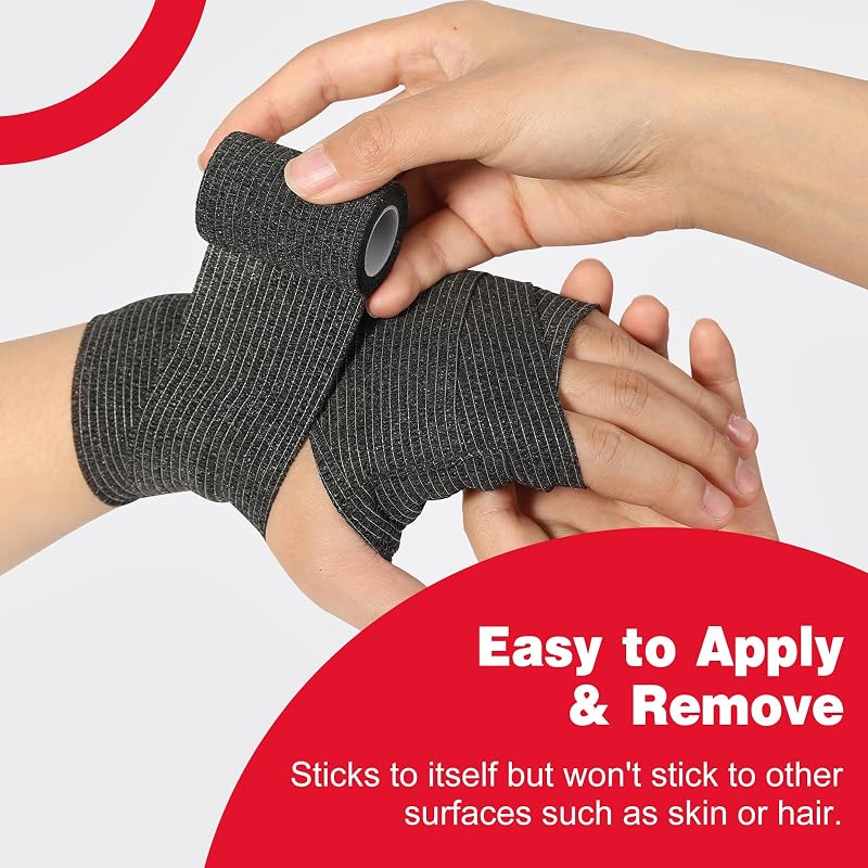 AZEN 8-Pack Self-Adhesive Bandage Wrap 2" x 5 Yards - Black Vet/Tattoo Wrap