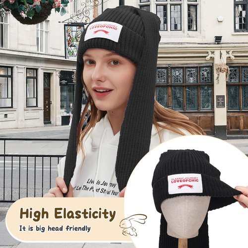 YIKOEE Women Beanie Bunny Hat: Knit Crochet Rabbit Beanies