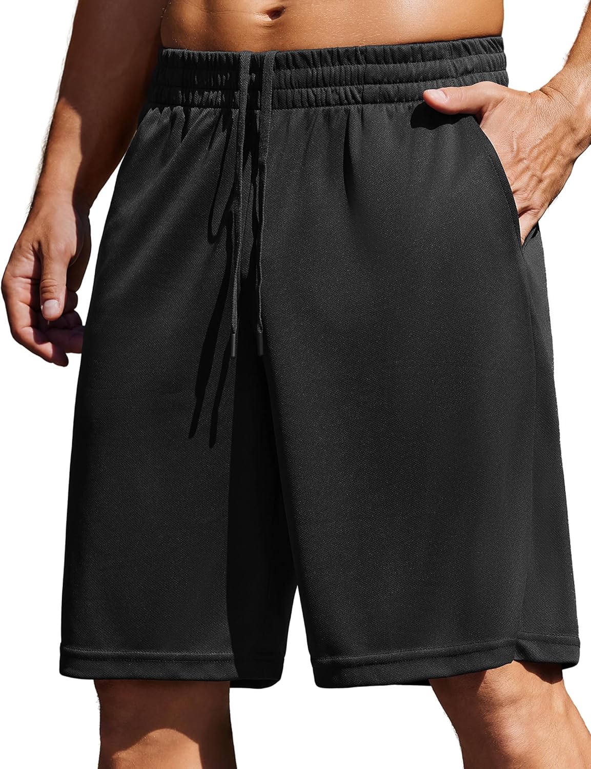 PINSPARK Mens Gym Basketball Shorts with Pockets - 10" Quick Dry Lightweight Mesh Athletic Shorts