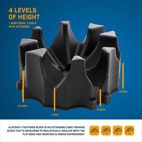 Alpcour Bike Trainer 4-Tier Riser Block for Front Wheel with Anti-Skid Design – Compatible with Stationary Mountain and Road Bikes for a Natural Riding Position Set-up with Extender