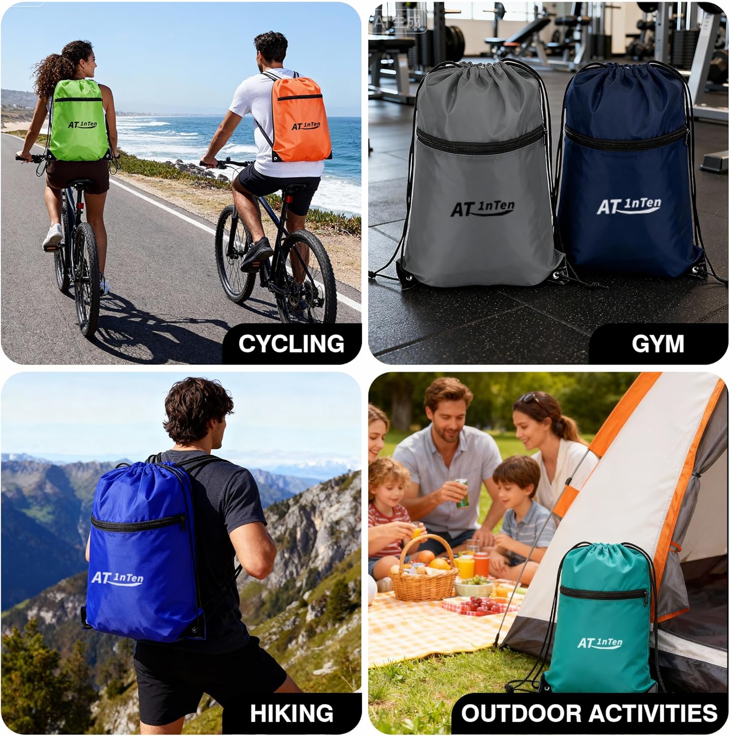 Skiennix Custom Drawstring Backpacks - Personalized Cinch Tote Bags with Zipper Pocket | 100/200 Pack