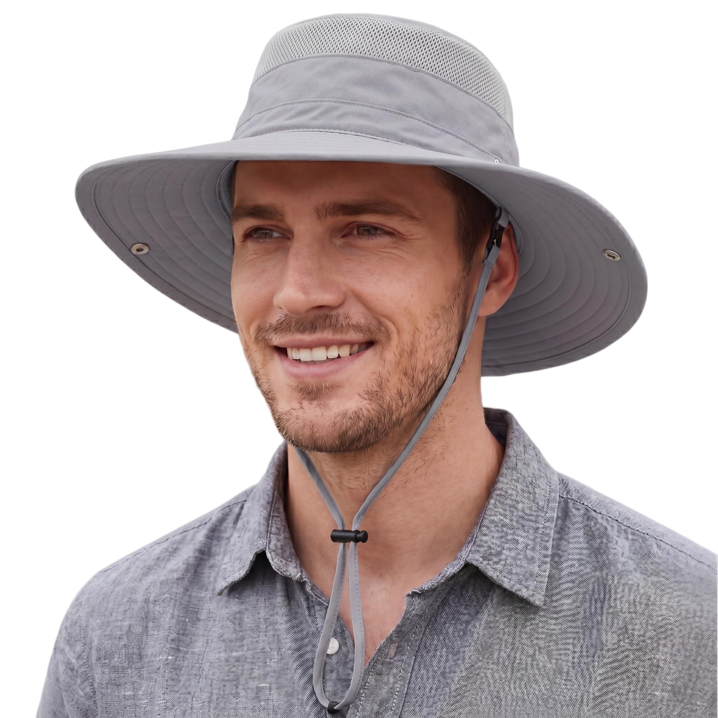 Connectyle UPF 50+ Fishing Sun Hat for Men Women Outdoor Adjustable Safari Sun Hats Summer Beach Cowboy Bucket Hat Light Grey