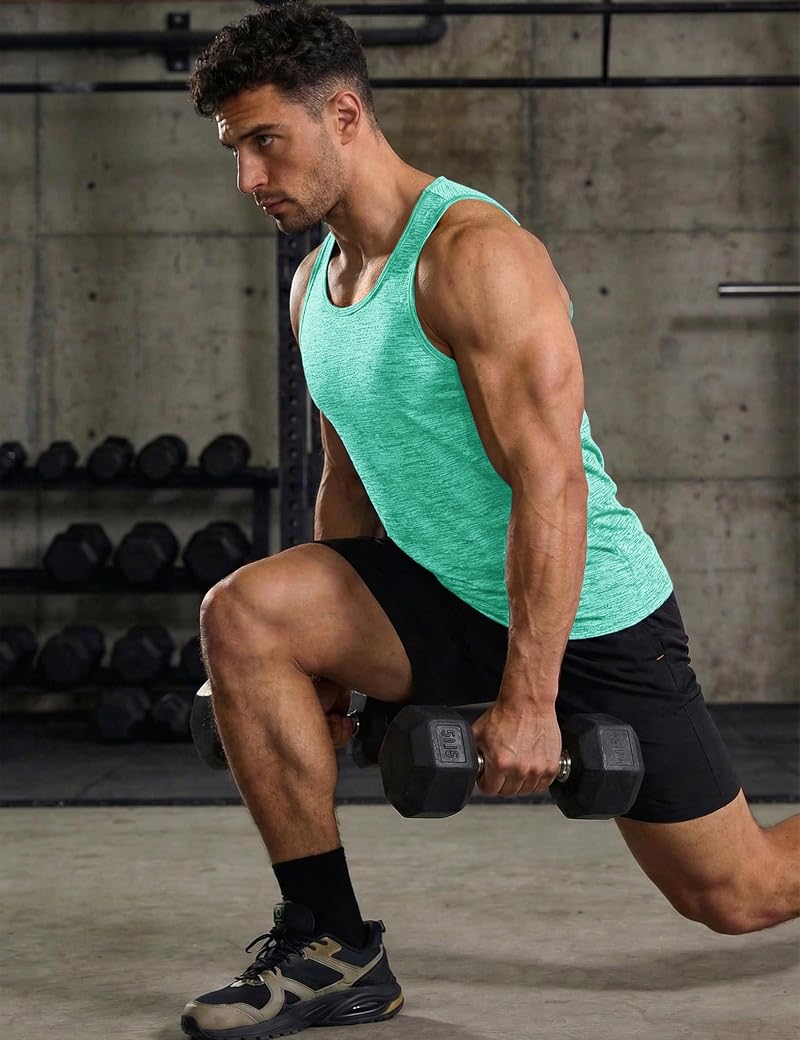 Light Green Large MAGCOMSEN Men's Quick Dry Tank Top - Sleeveless Gym Muscle Shirt
