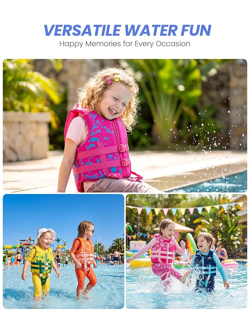Gogokids Toddler Swim Vest - Blue Dolphin+S (2-4 Years, 22-60 lbs) | 2- buckle safety