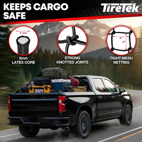 Cargo Net for Pickup Truck Bed - Heavy Duty Double Thick Organizer | 4'x6' Stretches to 8'x12' with 12 Carabiners