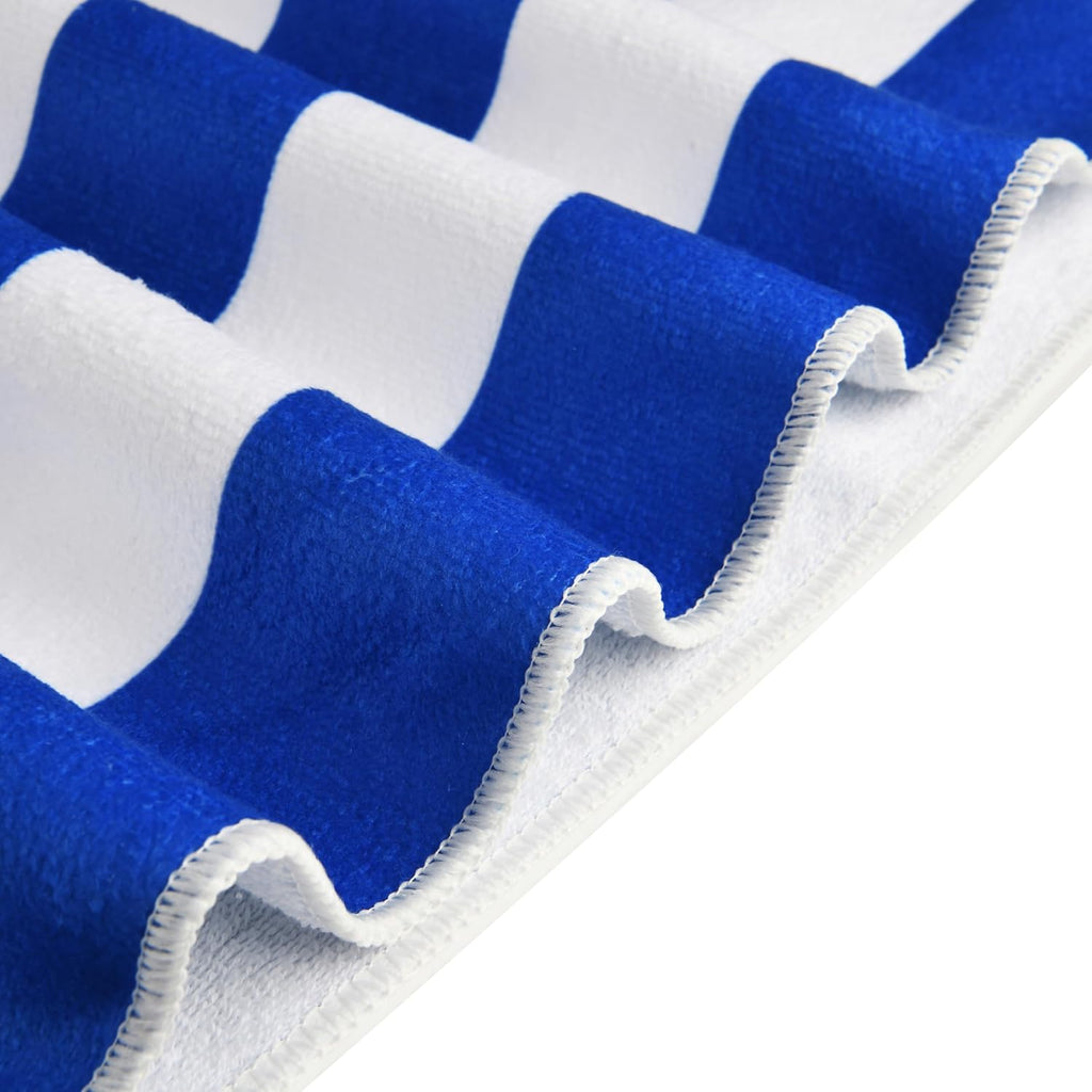 Skiennix Oversized Cotton Beach Towel - Quick-Dry, Absorbent, Lightweight | Striped Blue 32'' x 63''