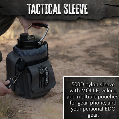 Iron Infidel Battle Bottle - 128 oz Insulated Tactical Water Jug with Dual Carry Handles & Rugged Sleeve