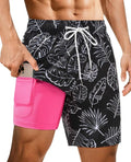 Gleeease Men's Swim Trunks - 7-Inch Quick-Dry Bathing Suit with Compression Liner & Zipper Pocket | Palm Tree Leaf Design