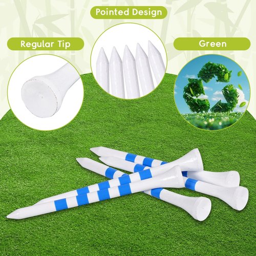 weyleity Bamboo Golf Tees 200 Pack 2-3/4 inch Length | 4 Line Marking Natrual Biodegradable Bamboo Golf Tees, Sturdy and Stable Golf Tees (White/Blue, 2-3/4")