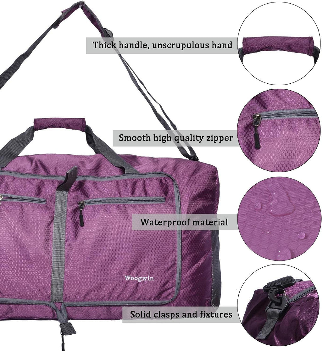 Woogwin Travel Duffel Bag - Large Waterproof Foldable Overnight Bag for Gym & Beach Activities
