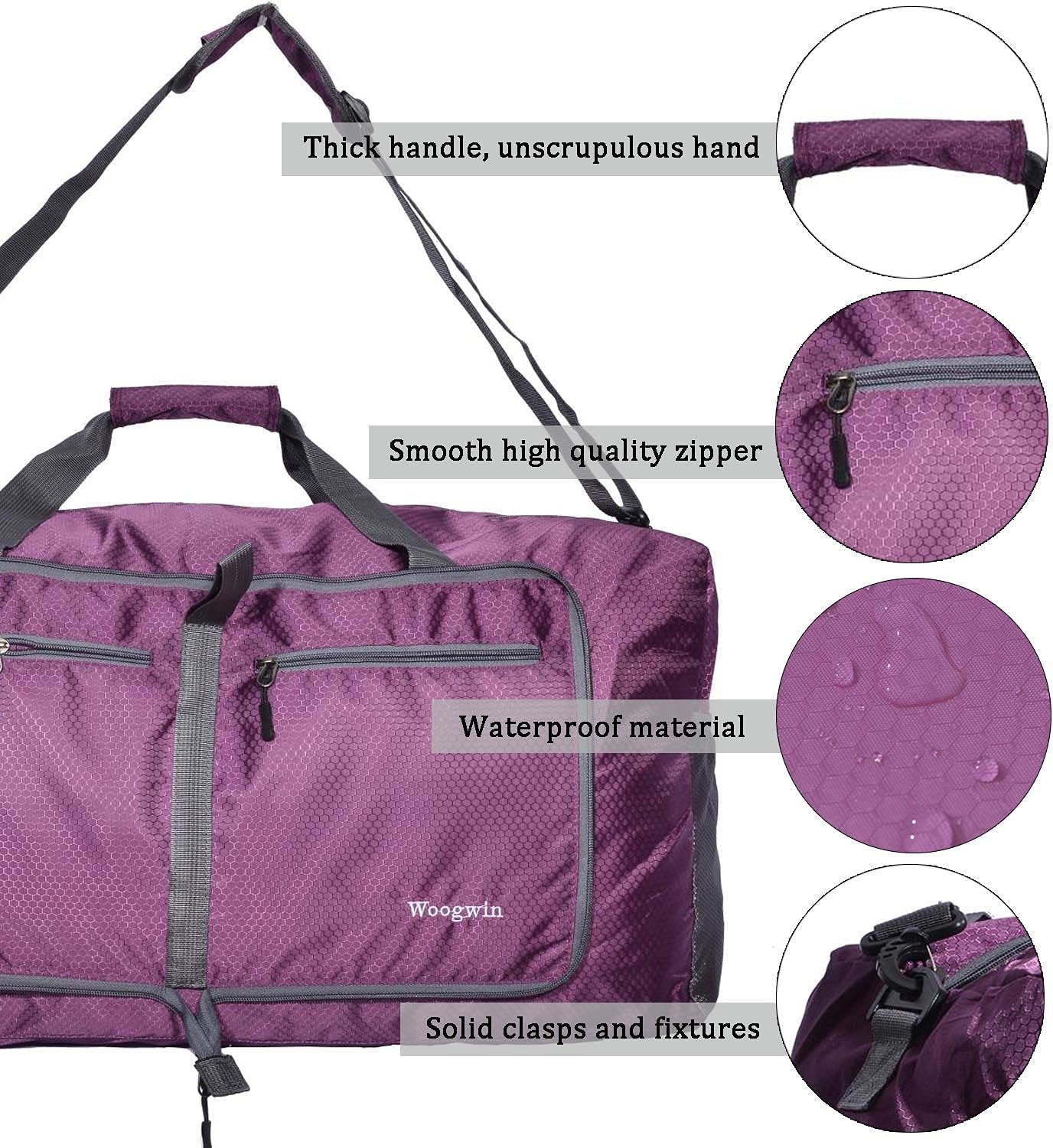 Woogwin Travel Duffel Bag - Large Waterproof Foldable Overnight Bag for Gym & Beach Activities