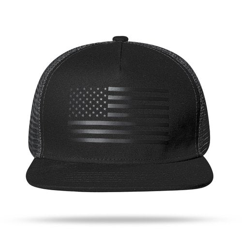 UALON Baseball Cap, Snapback Trucker Hat for Men & Women with American Flag and Adjustable, Breathable Mesh, Flat Bill Hats Black/Dark Gray