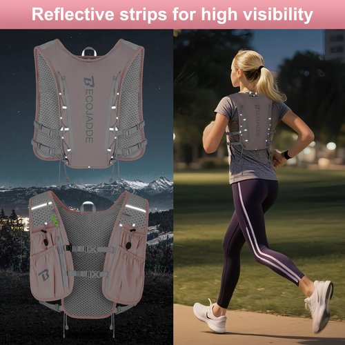 BECOJADDE Running Vest Hydration Backpack with One 1.5L Water Bag for Men Women, 5L Lightweight Running Backpack Hydration for Marathon, Trail, Cycling, Hiking, Jogging Pink