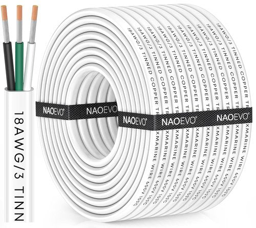 NAOEVO 18 Gauge Marine Wire - Waterproof Insulated PVC Tinned Copper Cable for Boats & RVs | 100FT