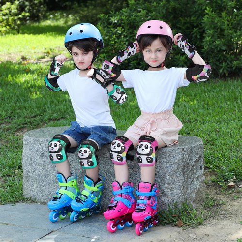kcayony Kids Knee Elbow Wrist Pads Set for Boys Girls Age 3-15 Years, Protective Gear for Skateboard Bike Roller Skating Scooter Inline Skating Sports (Cyan, M(8-15years Old)(55-88lb))