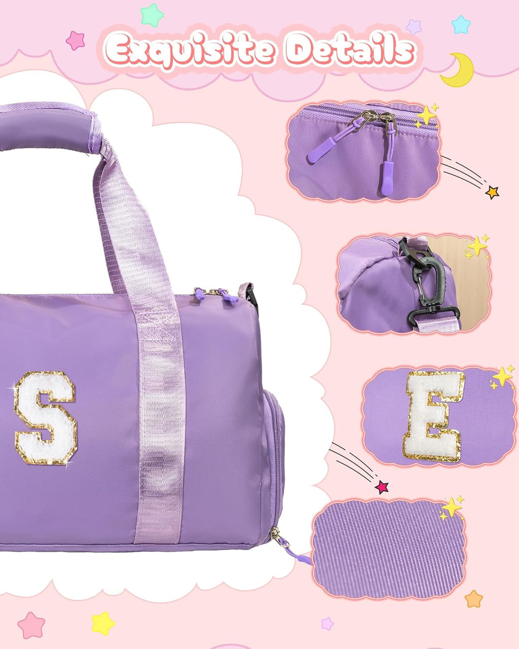 Skiennix Girl Gym Bag - Personalized Weekender with Shoe Compartment & Makeup Pouch | Ideal Birthday Gift for 4-Year-Olds (Letter R)