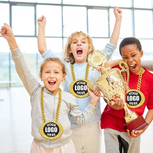 DoubleFill 8 Pcs Custom Turnover Chain Medal MVP Rigid Plastic 6" Personalize with Your Own Logo or Art Gold Champ Medal Trophy and Gold Chain Winner Gift for Goat Basketball Football Baseball