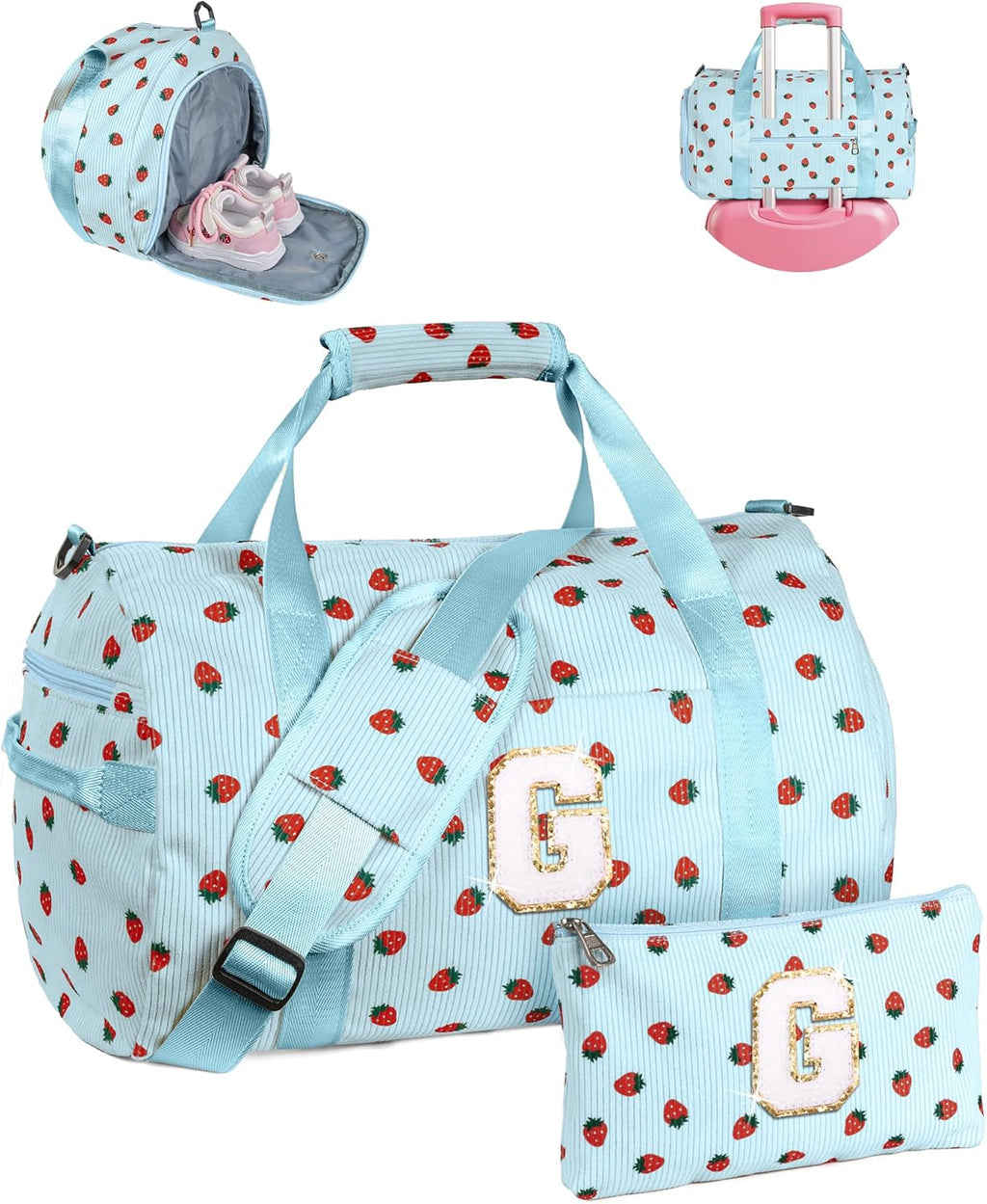 Skiennix Personalized Girls Gym Bag - Stylish Weekend Duffel with Shoe Compartment & Makeup Bag - Letter G