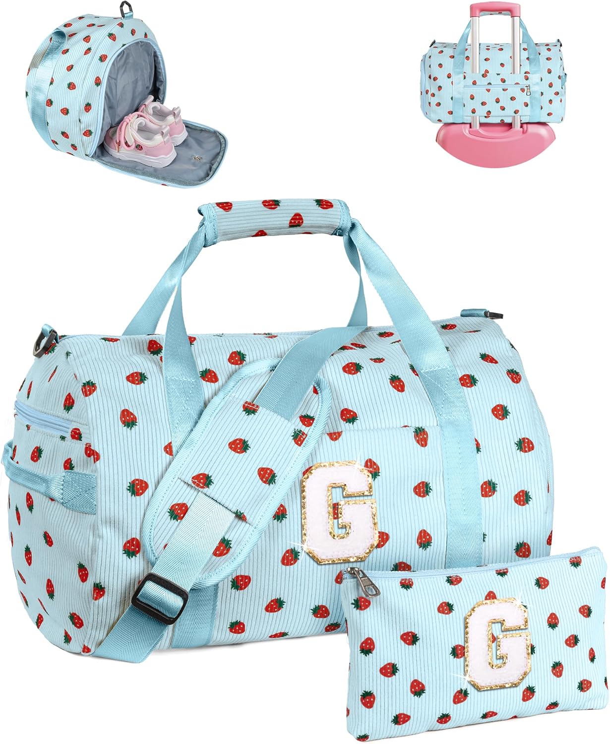 Skiennix Personalized Girls Gym Bag - Stylish Weekend Duffel with Shoe Compartment & Makeup Bag - Letter G