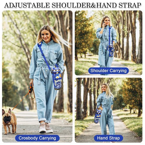 Water Bottle Holder Carrier Bag with Large Phone Pocket,Neoprene Water Bottle Carrier with Strap for Stanley 40 OZ Tumbler, Wrap Around Drink Purse Cup Holder with Straw Cover Accessories