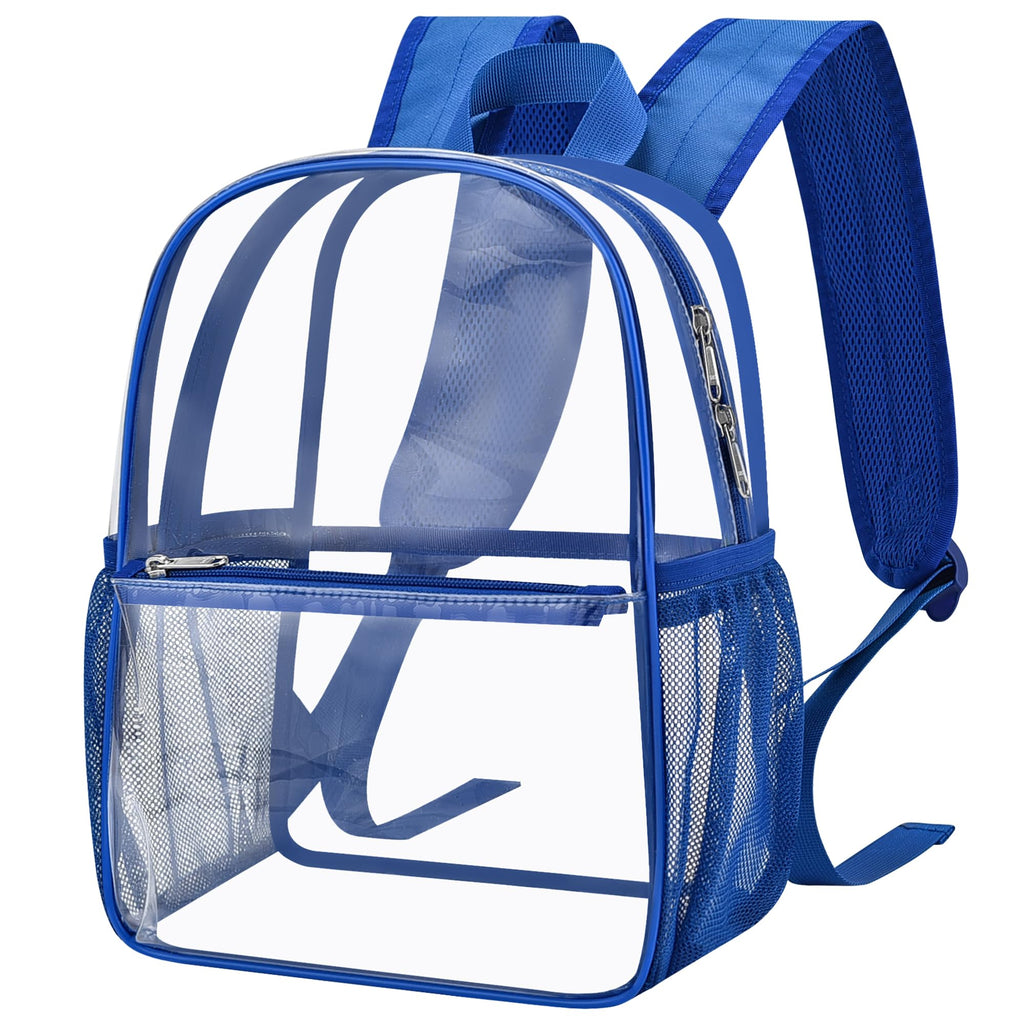 Paxiland Clear Backpack Stadium Approved, Size 12x9x4 Small Clear Bag for Stadium Events with Front Pocket, See Through Backpack for Sport Events Concert, Blue